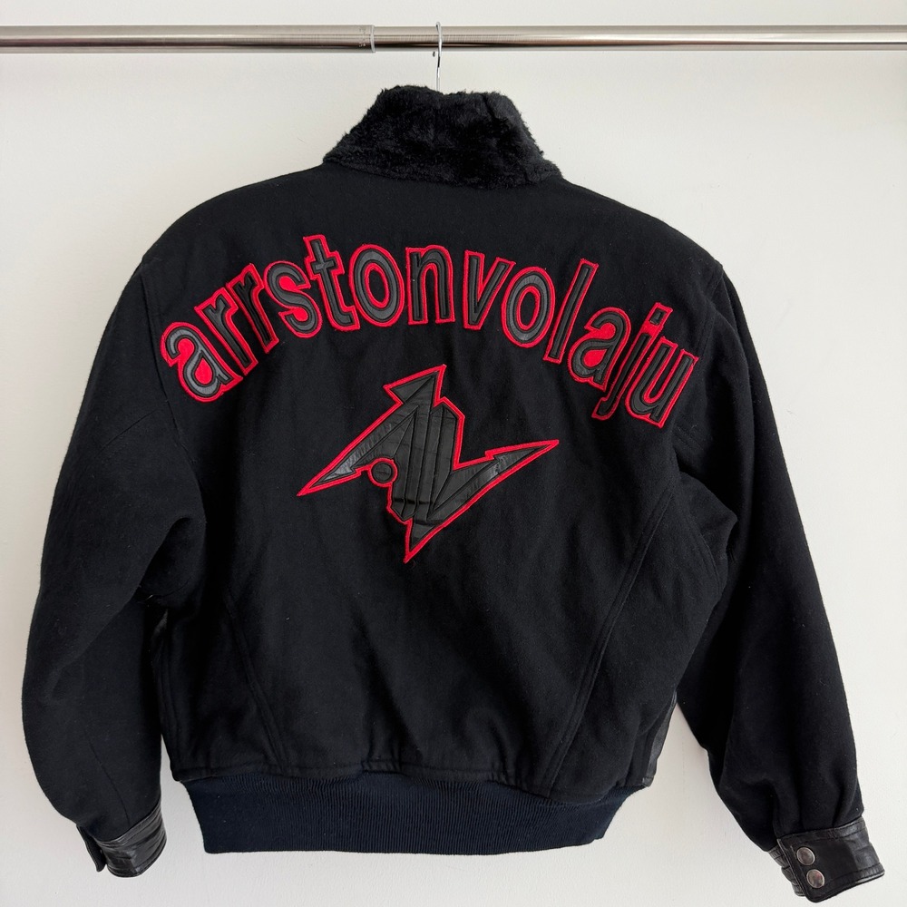 Vintage Arrston Volaju Kohshin Satoh Jacket Medium Black Leather Wool Bomber